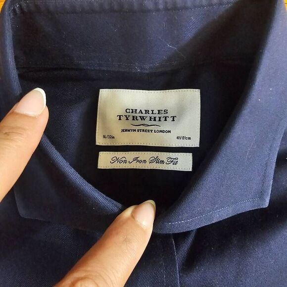Charles Tyrwhitt Men's Slim Fit Button Shirt 16 41 Navy - Picture 2 of 6